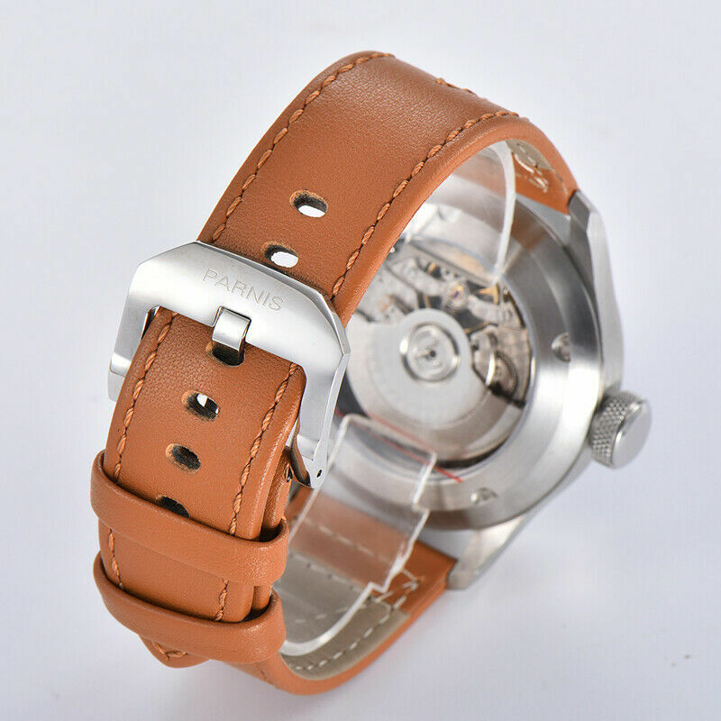 Power Reserve Movement PARNIS 46.5mm Automatic Watch for Men Retro Wristwatches