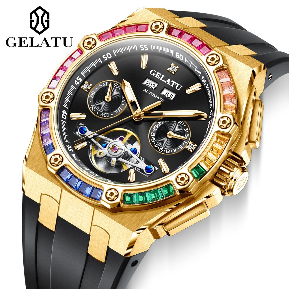 GELATU Automatic Mechanical Men’s Watch, Luminous, Waterproof, Complete Calendar