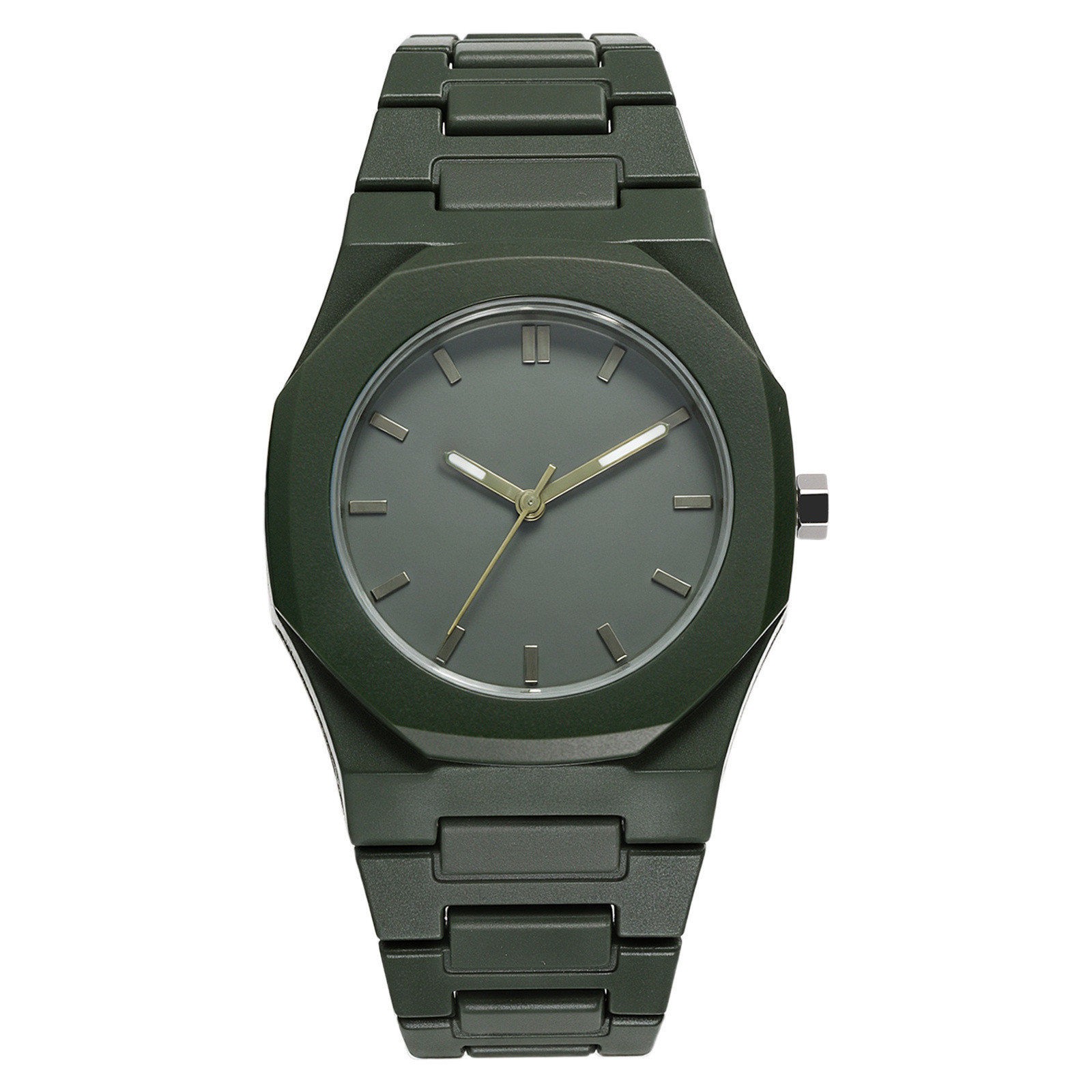 Men Luminous Octagon Dial Quartz Stainless Steel Blue Green Black Band Watch