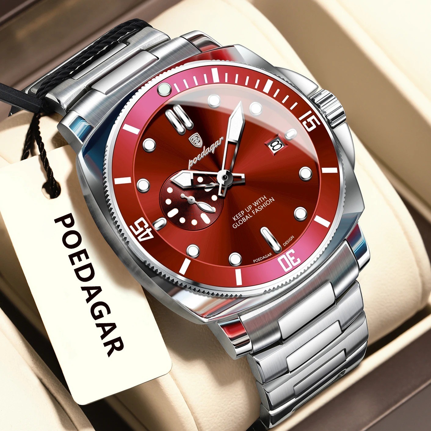 POEDAGAR Luxury Trendy Men Watch Waterproof Luminous Date Stainless Steel Male W