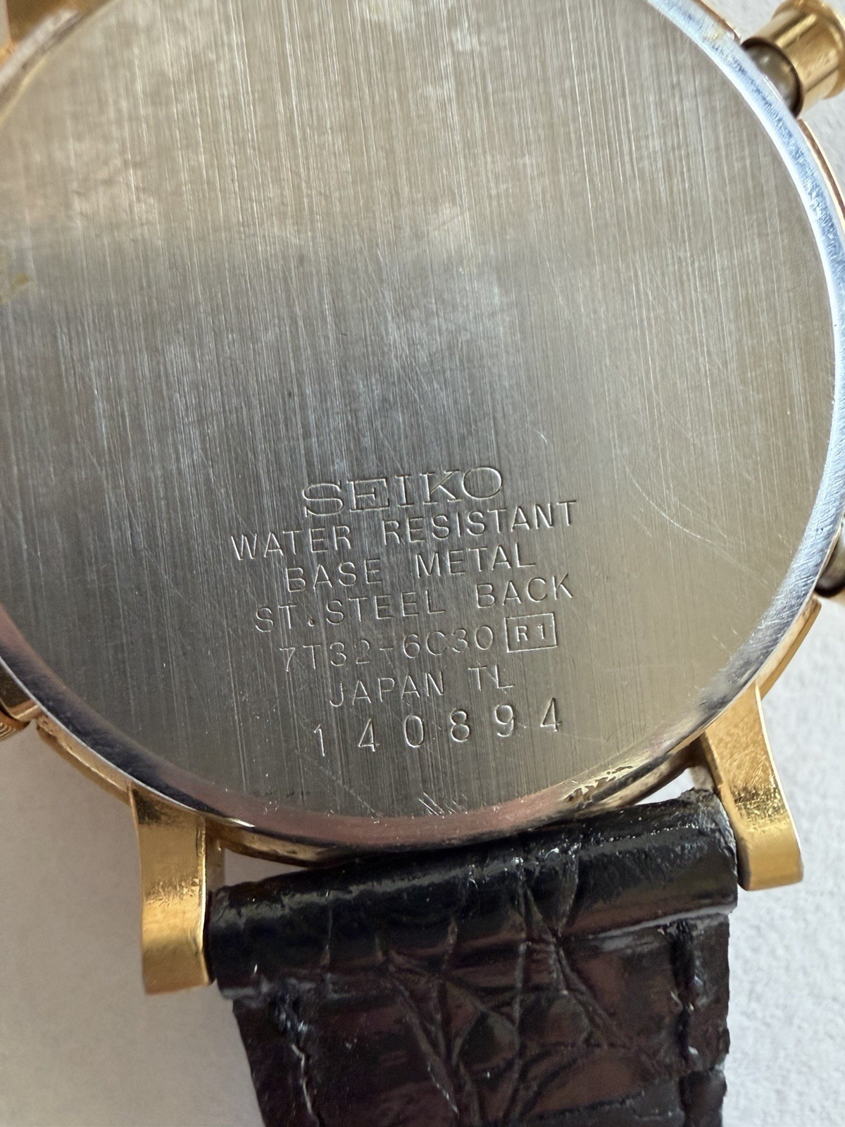 Seiko Chronograph Alarm watch 7T32-6C30, featuring a gold-plated case