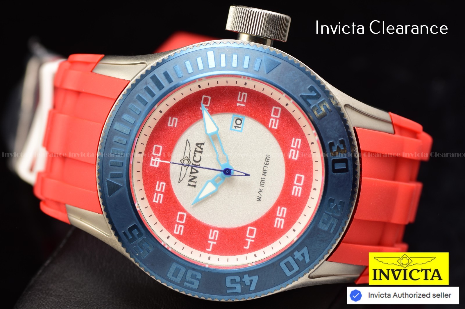Invicta Men’s Pro Diver Quartz Red & White Dial Red Polyurethane Band Watch 50mm