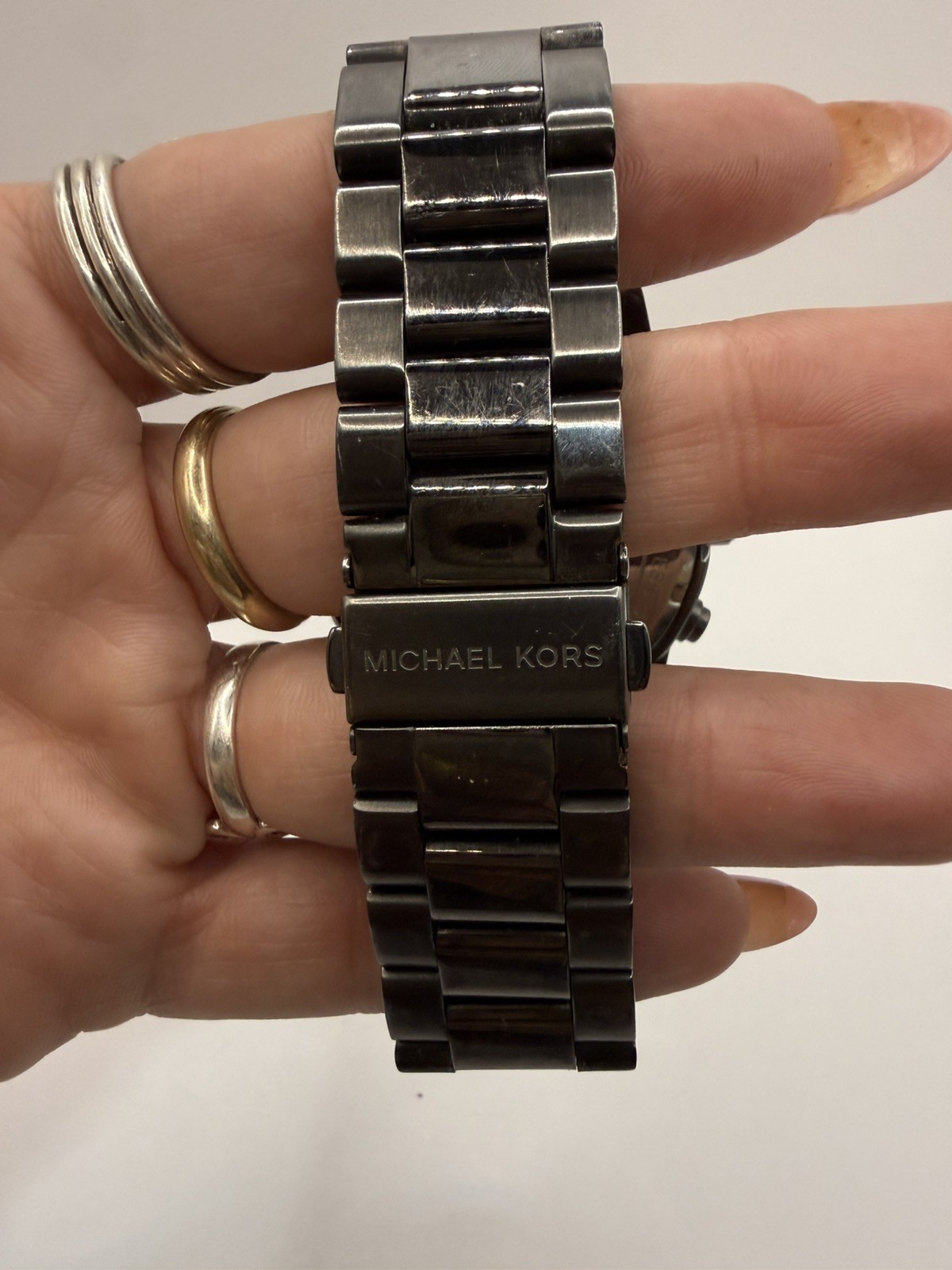 Michael Kors MK-8479 Men’s Chronograph Watch Gunmetal Black Stainless Steel 8″
