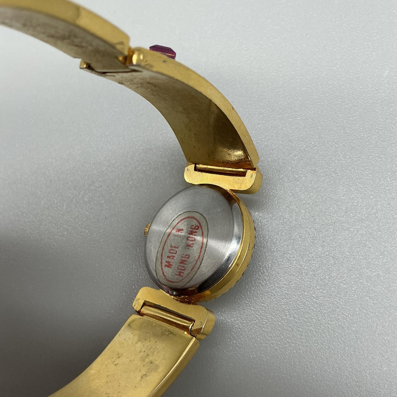 Vintage Lucida Womens Watch 21mm MOP Gold Bangle Pink Crystals New Battery 6.75″