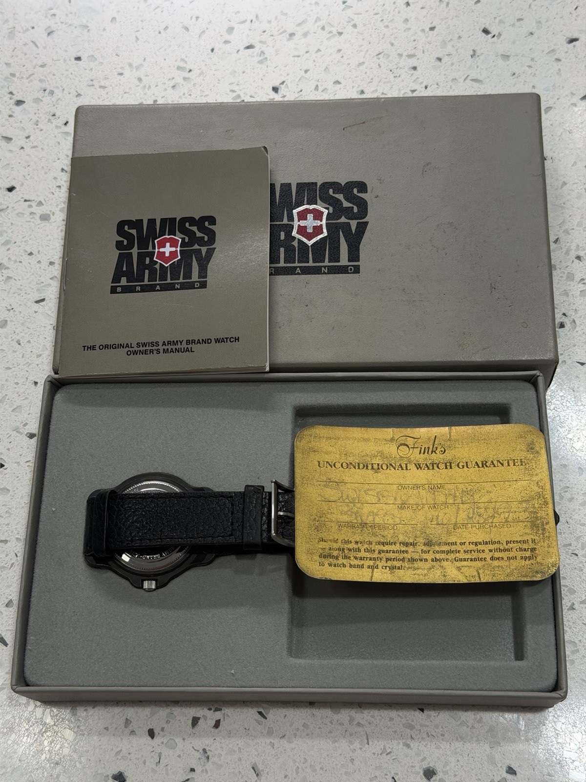 Swiss Army Brand Quartz Analog 37mm Date White Dial Black Leather Strap Box