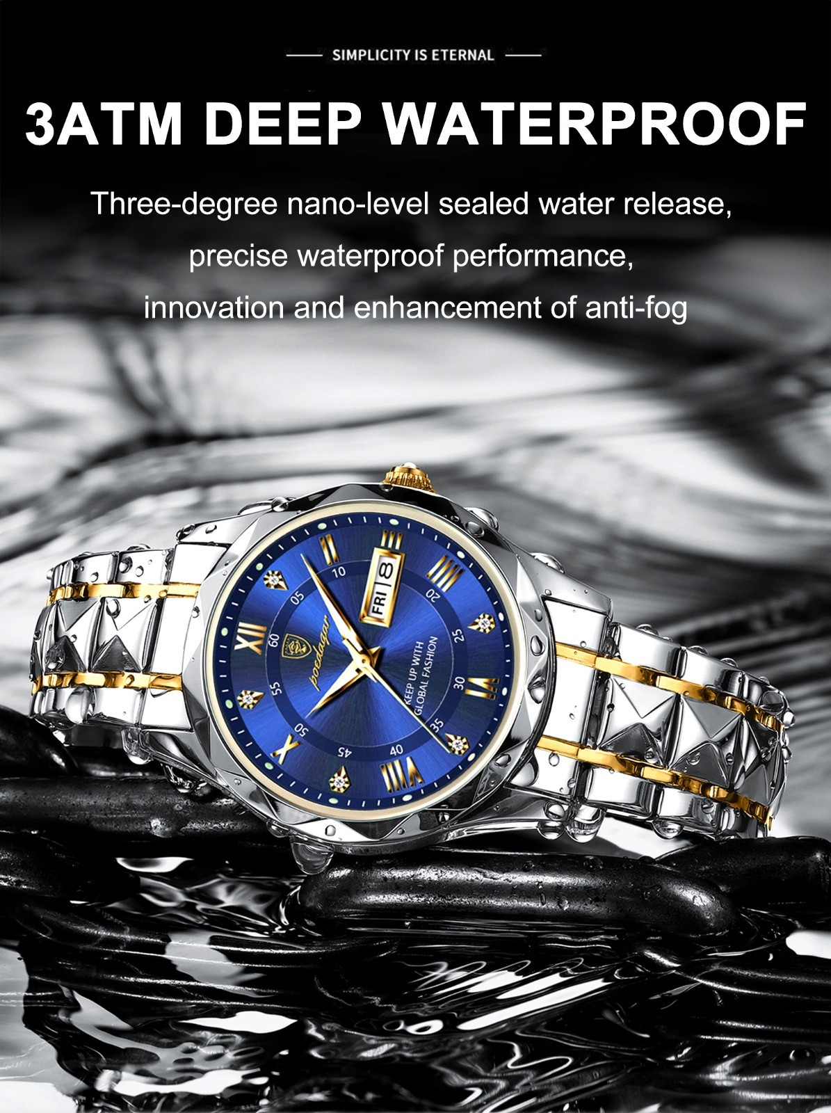 Original POEDAGAR Men Top Brand Business Luxury Waterproof Quartz Watch Blue UK