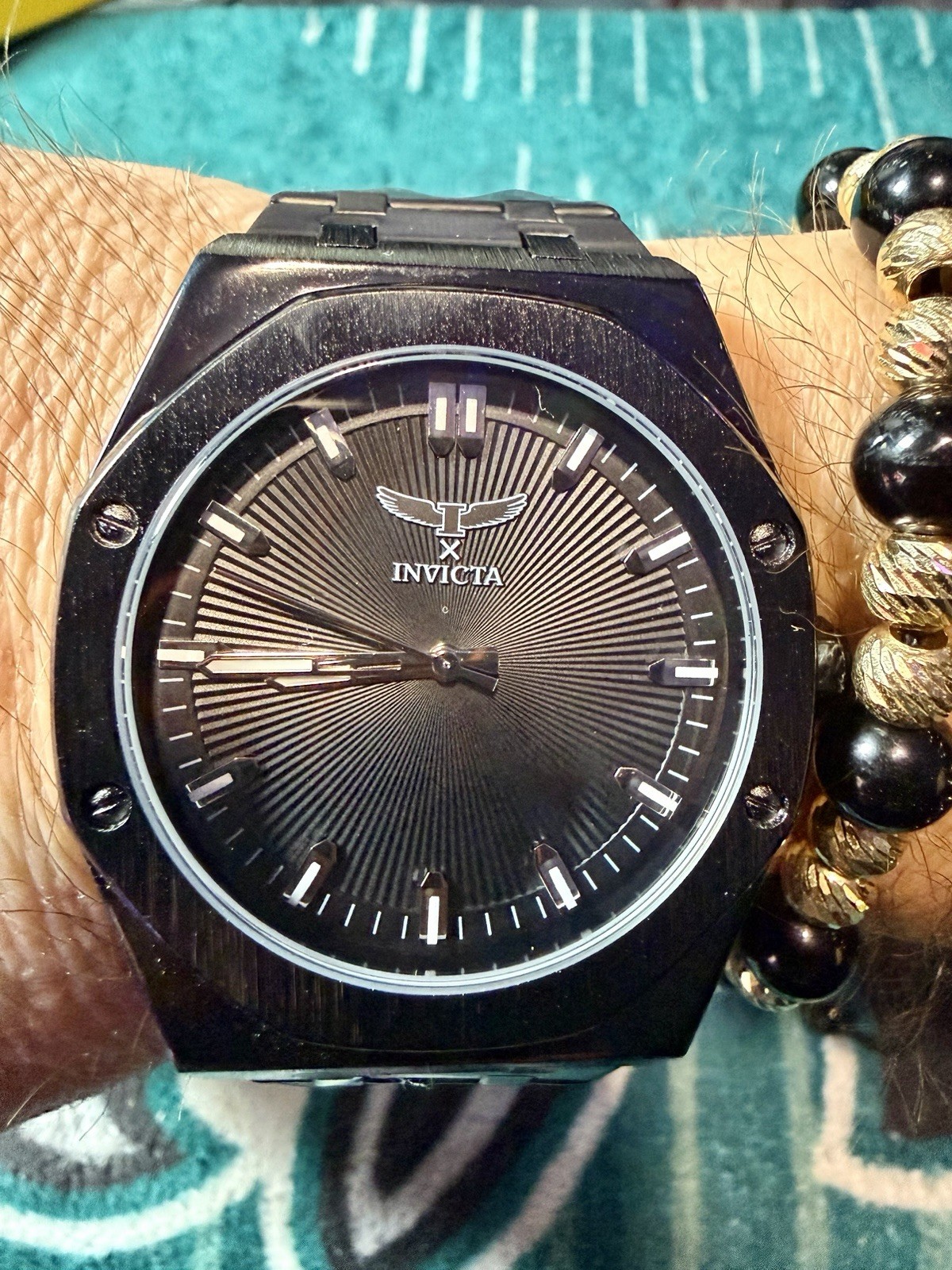 Invicta Men’s Octagon Black Sunburst Dial blacked out bracelet! HOT 🔥🔥🔥