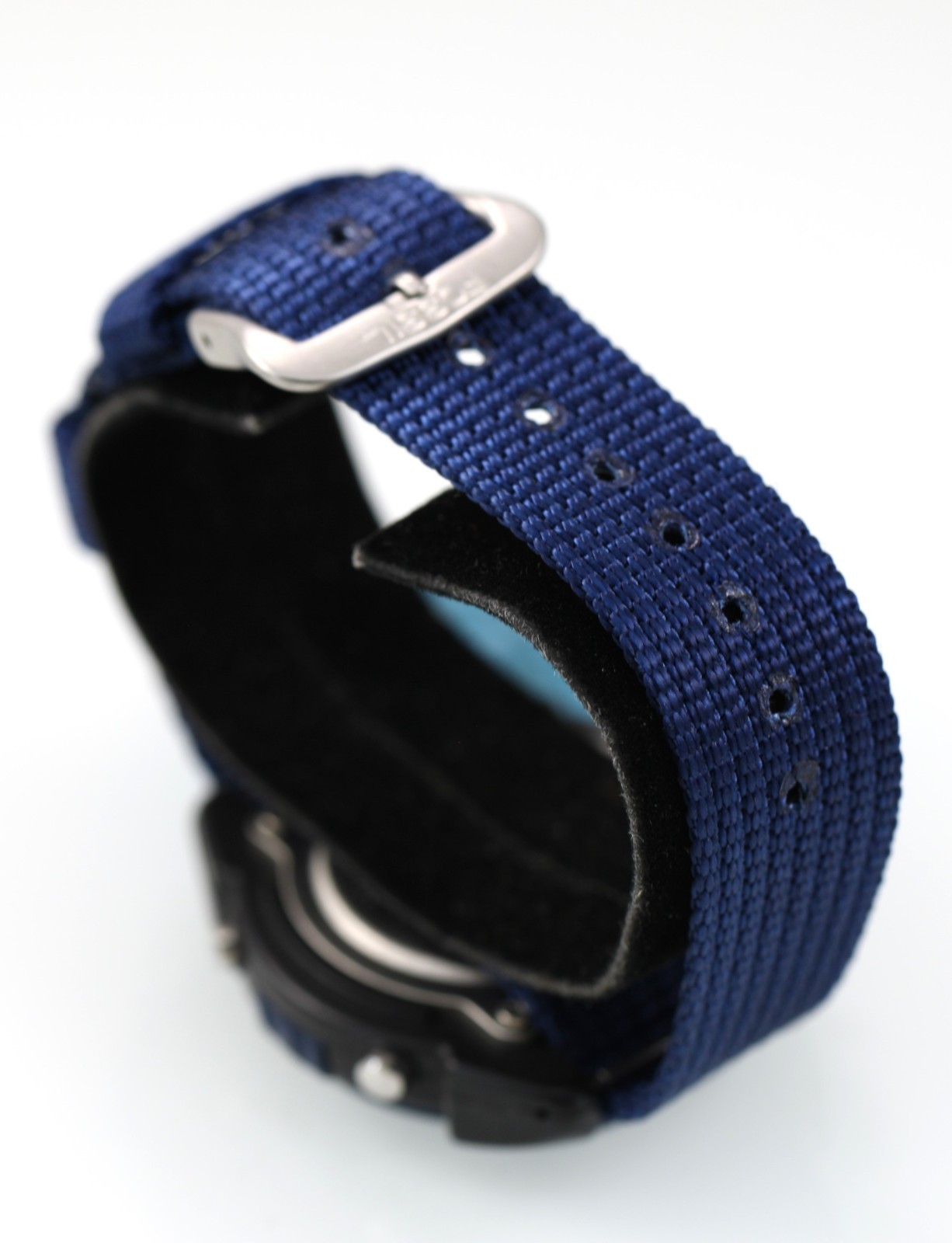 Fossil FSL Watch Men 8 Lap Chron Alarm Light Date Blue Black Plastic 100m Quartz