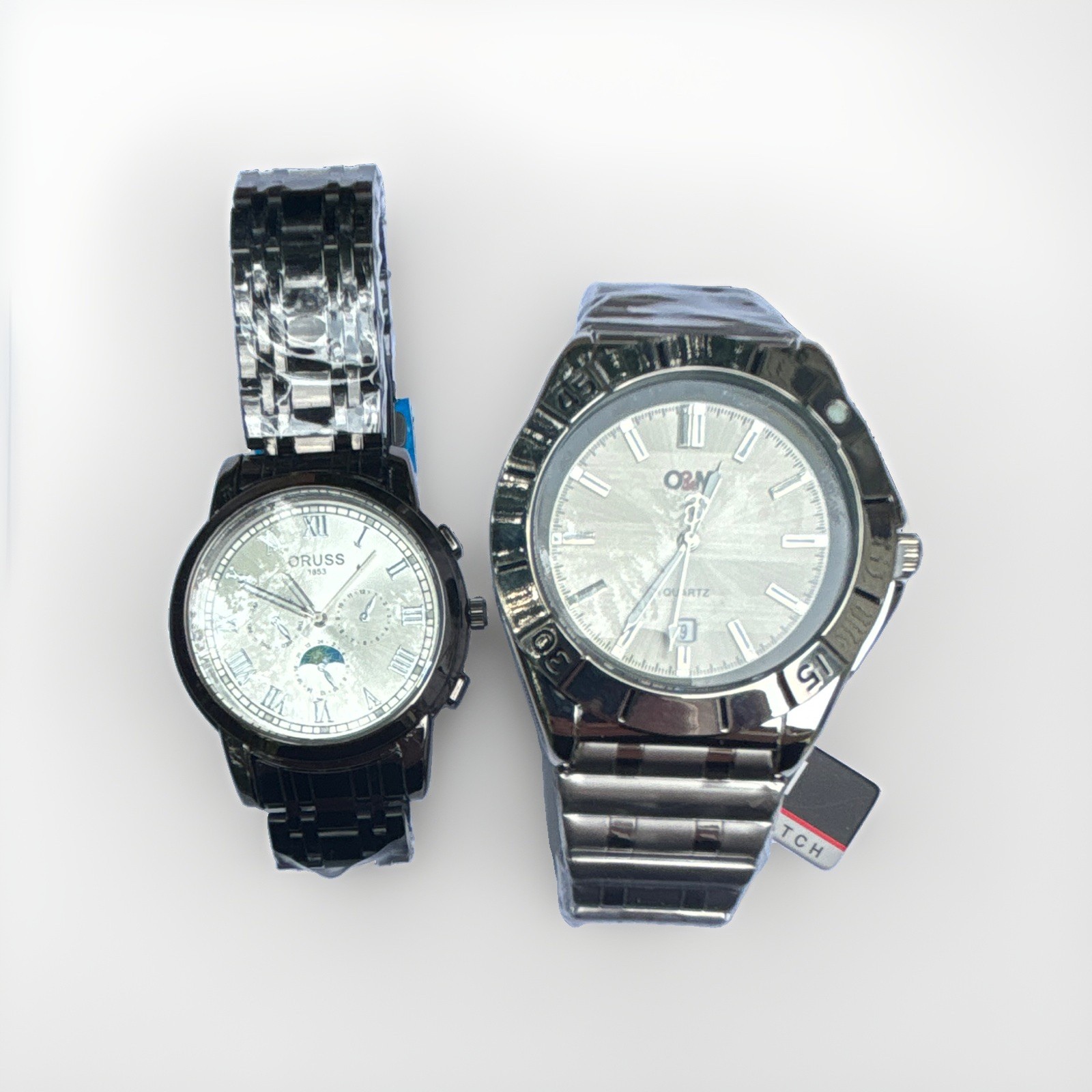 ORUSS and O&M Quartz Analog Date Silver Dial Metal Bracelet Watches Lot of 2