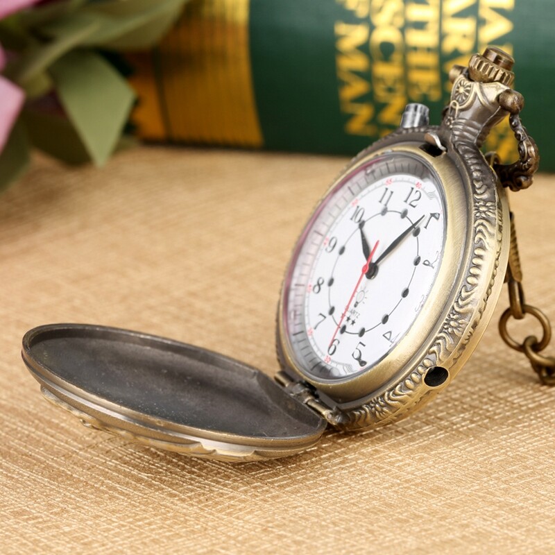 Creative LED Light Arabic Numerals Display Steampunk Train Quartz Pocket Watch