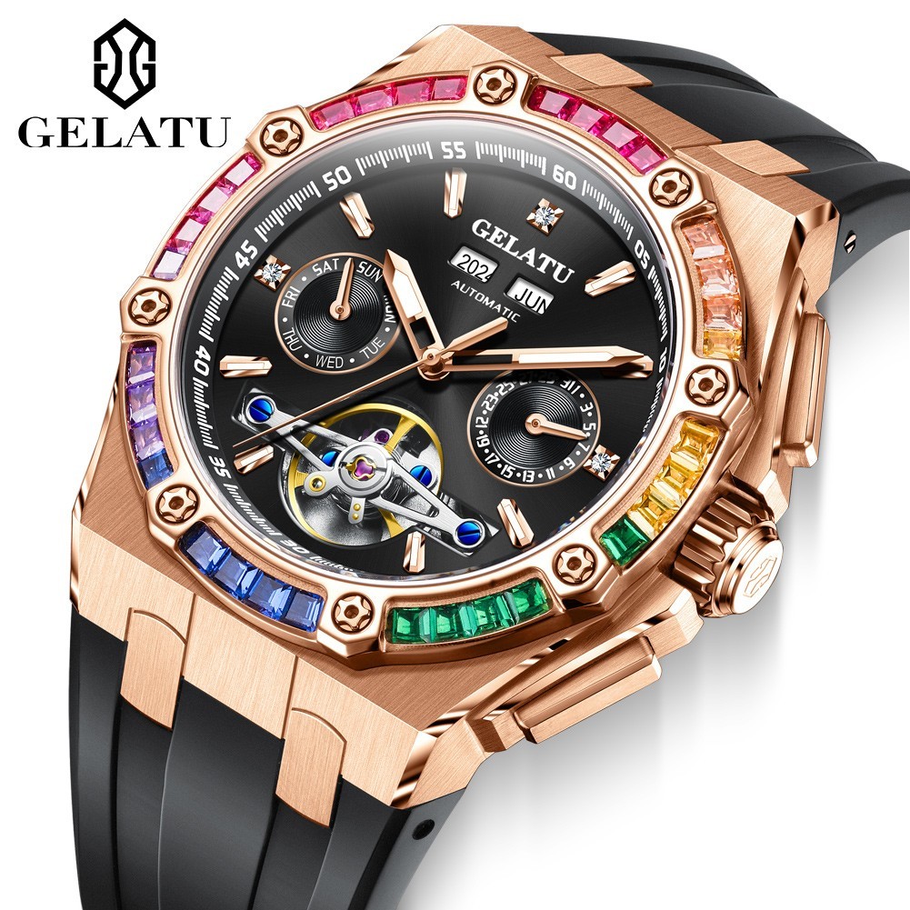 GELATU Automatic Mechanical Men’s Watch, Luminous, Waterproof, Complete Calendar