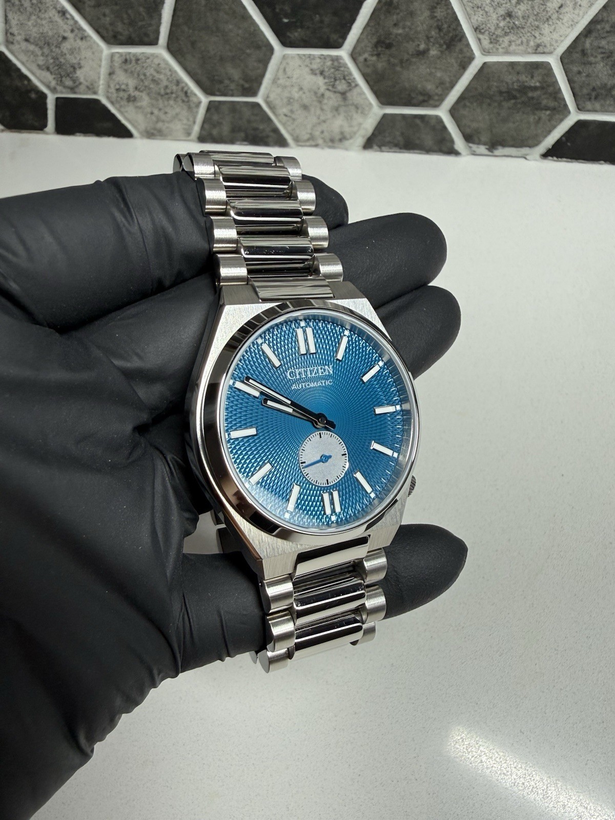 Citizen Automatic tsuyosa Blue Textured Dial SS Bracelet 40mm 50m w/ Box