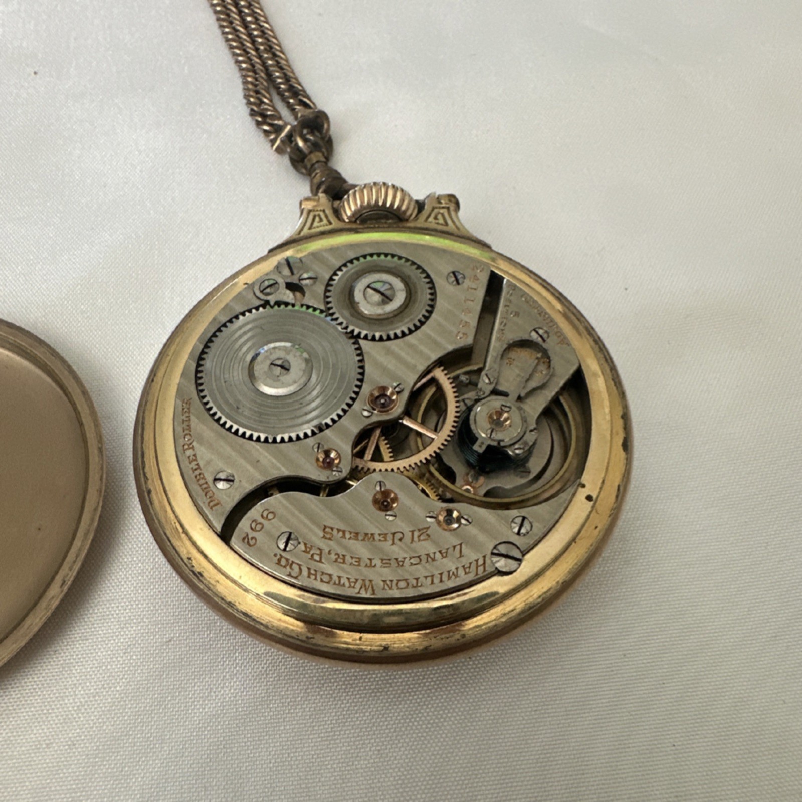 Hamilton 992 16s 21J Gold Filled Open Face Railroad Grade Pocket Watch Chain