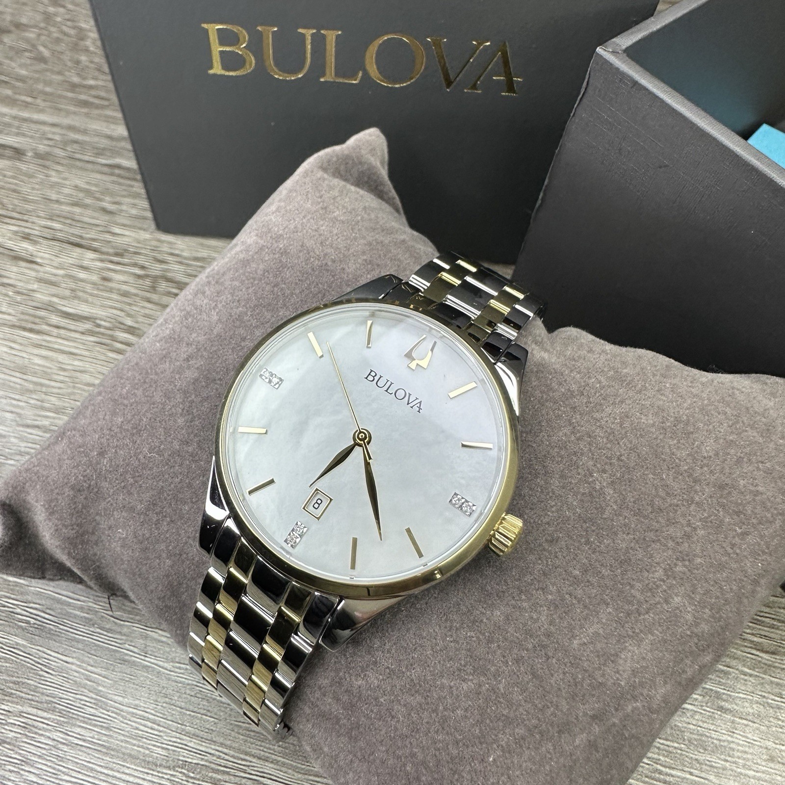 NEW✅DIAMONDS✅ Bulova Classic Two-Tone Mother Pearl Date Womens Watch 36MM 98P201