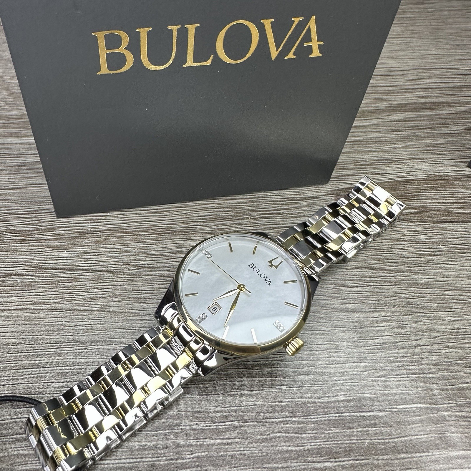 NEW✅DIAMONDS✅ Bulova Classic Two-Tone Mother Pearl Date Womens Watch 36MM 98P201