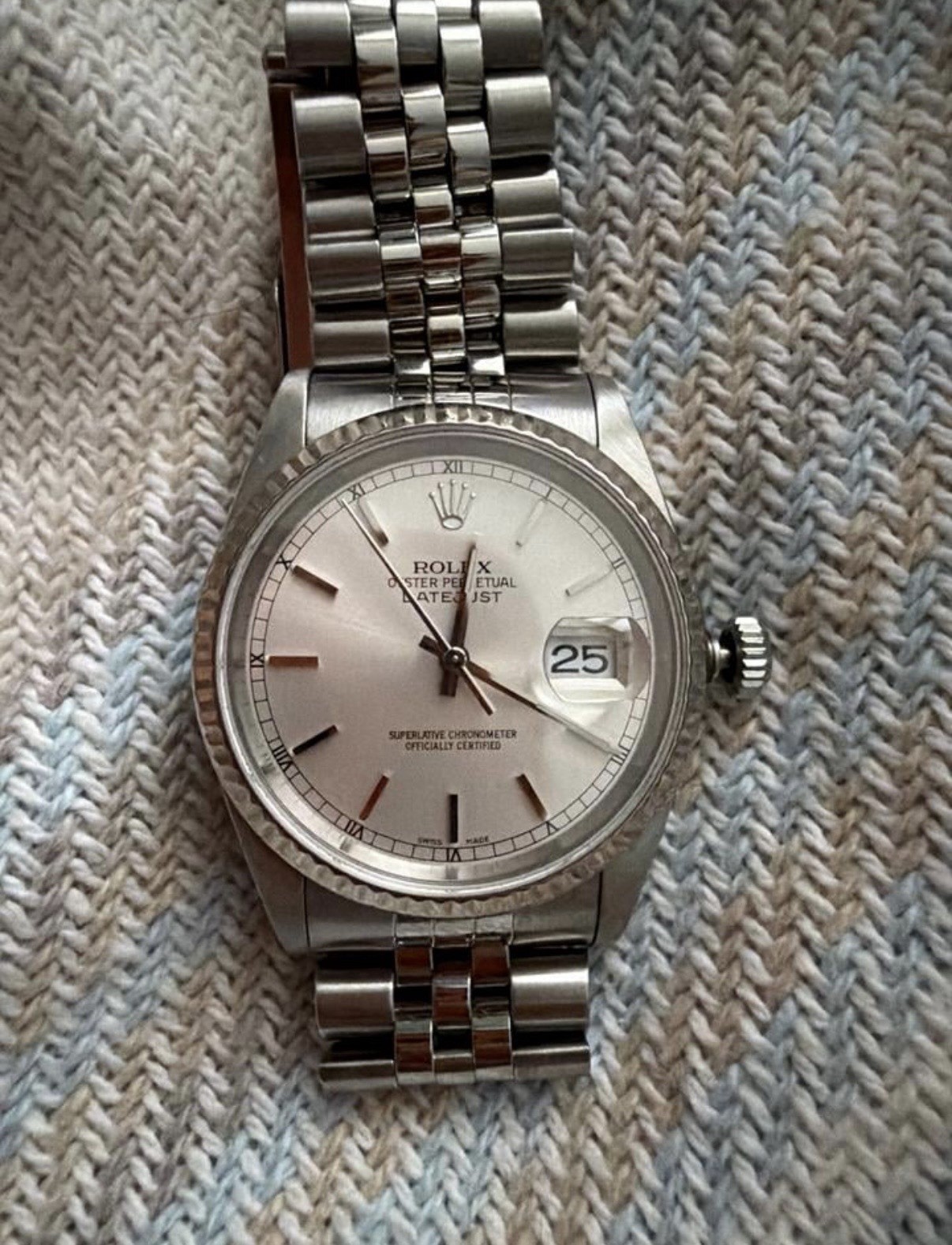 Rolex Datejust Silver Dial White Gold Fluted Bezel Quickset Date