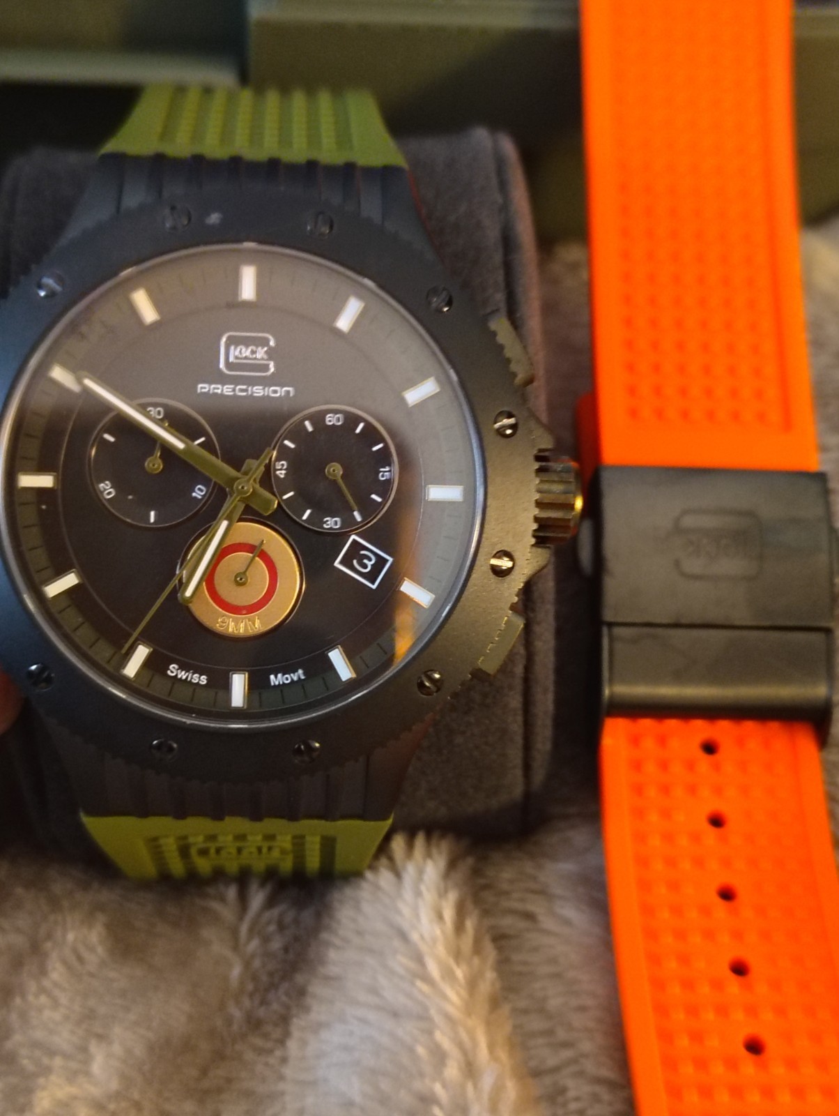 GLOCK Precision Limited Edition Quartz Chronograph Date Black Dial Strap Set