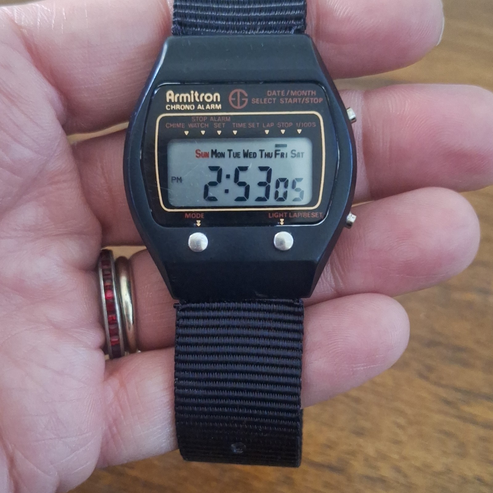 Armitron Chrono Alarm Quartz Digital Watch Chronograph Day/Date Black Nylon