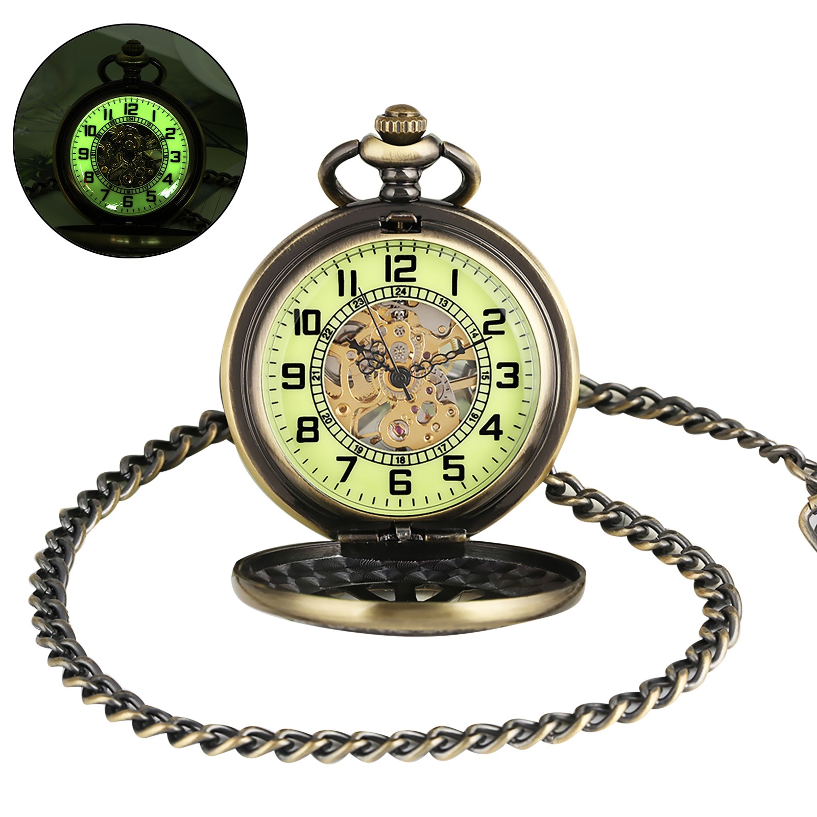 Vintage Mechanical Alloy Skeleton Roman Numeral Double Half Hunter Pocket Watch