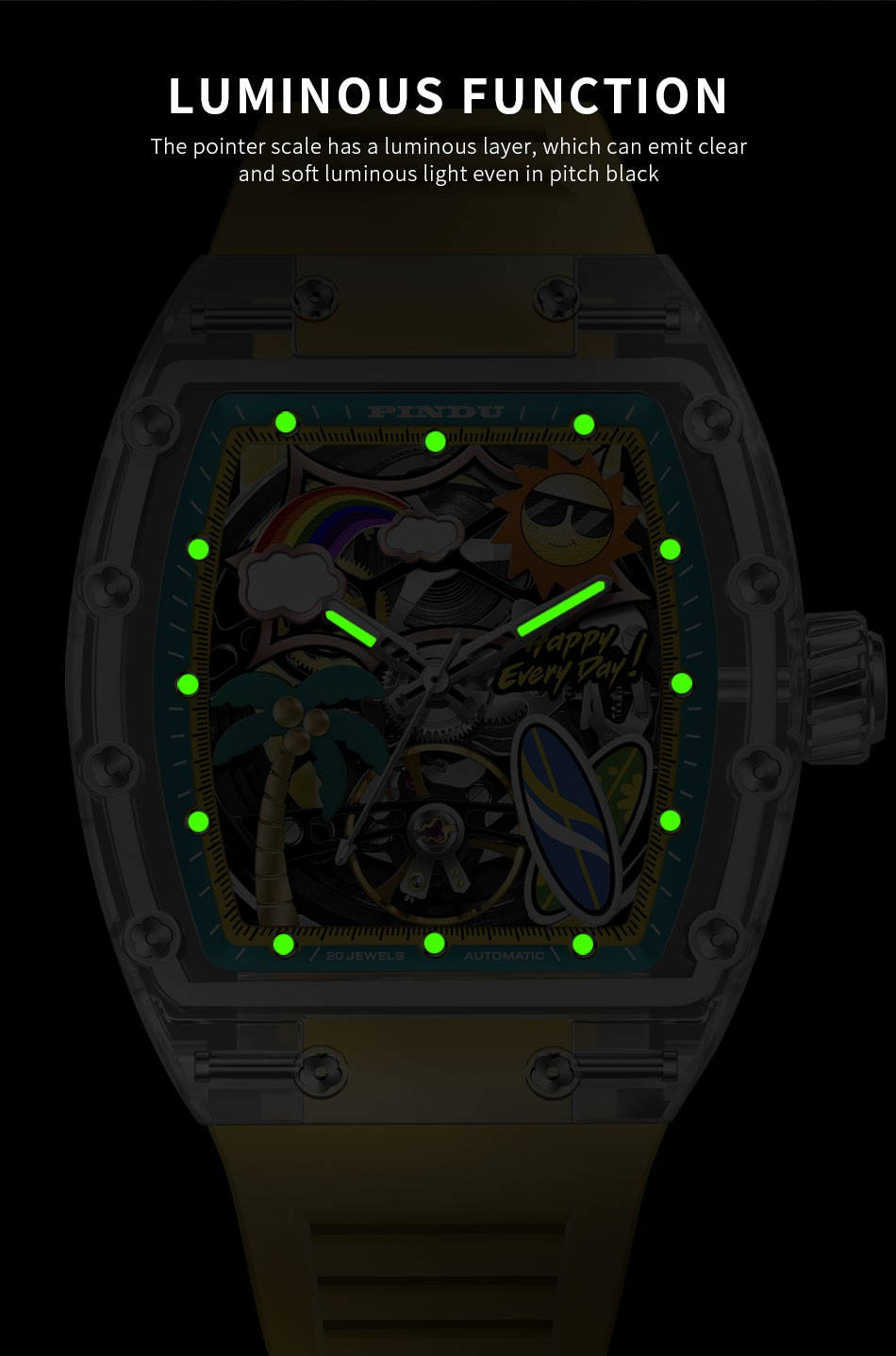 PINDU Hawaiian light luxury vacation style men’s crystal mechanical watch