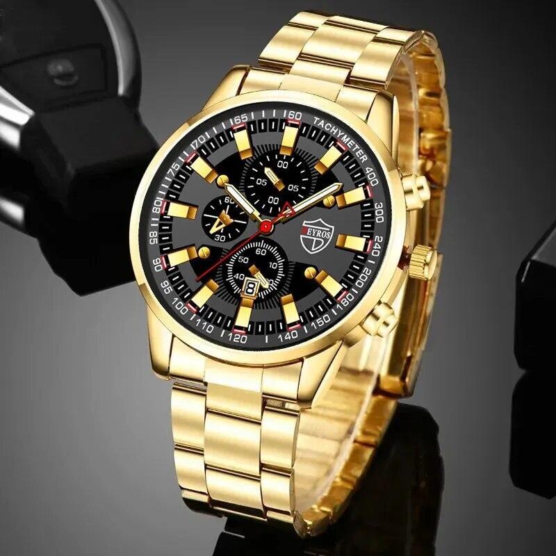 3pcs Luxury Mens Calendar Watch Eagle Necklace Chain Bracelet Gift Jewellery Set