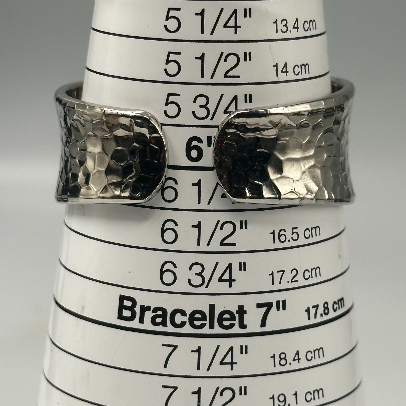 Studio Time Watch Women Silver Tone Hammered Design Cuff Band New Battery 6.5″