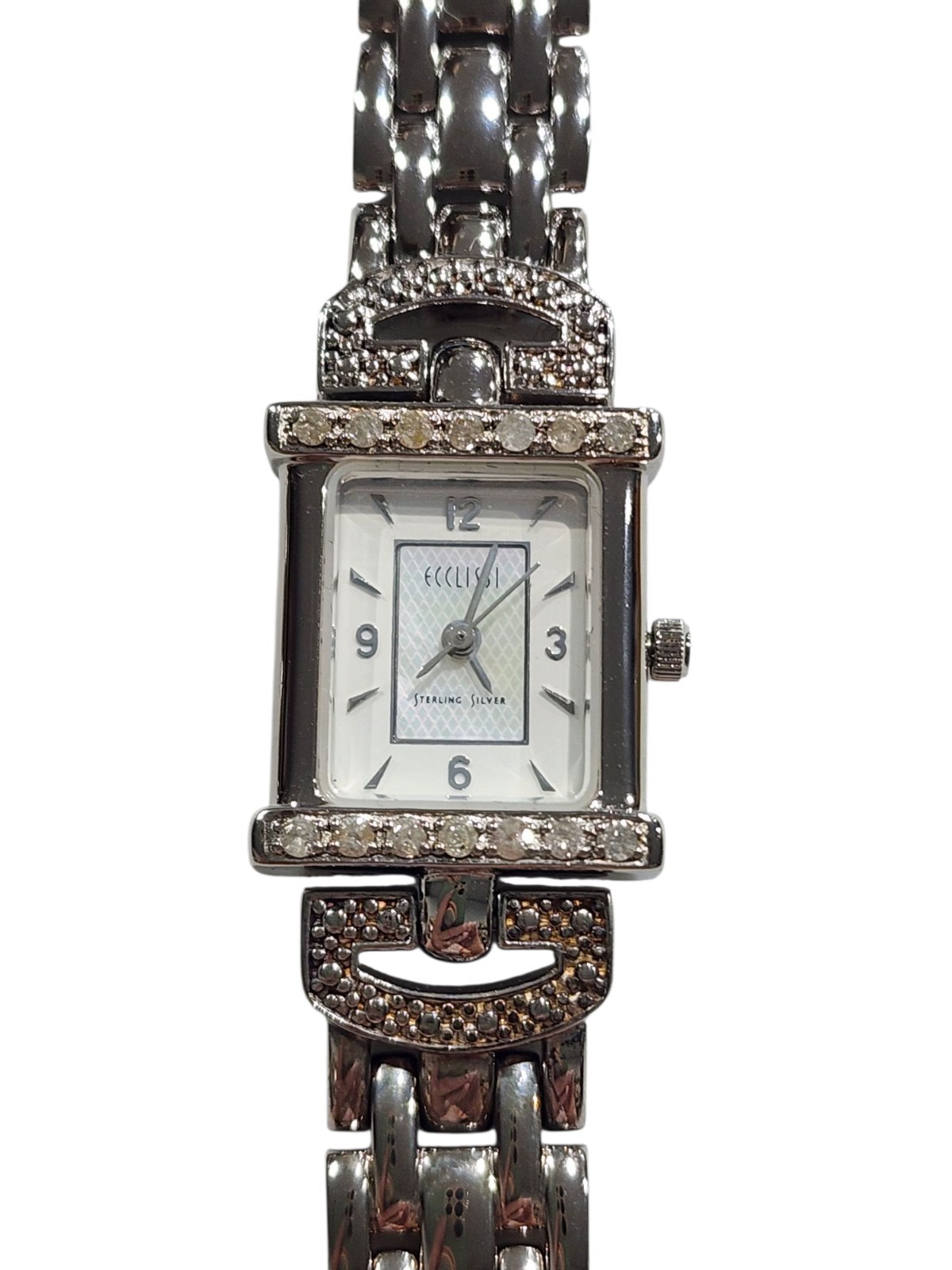 Ecclissi .925 Sterling Silver & Diamond Bezel Womens Watch 32375 – 7.25″ L As Is