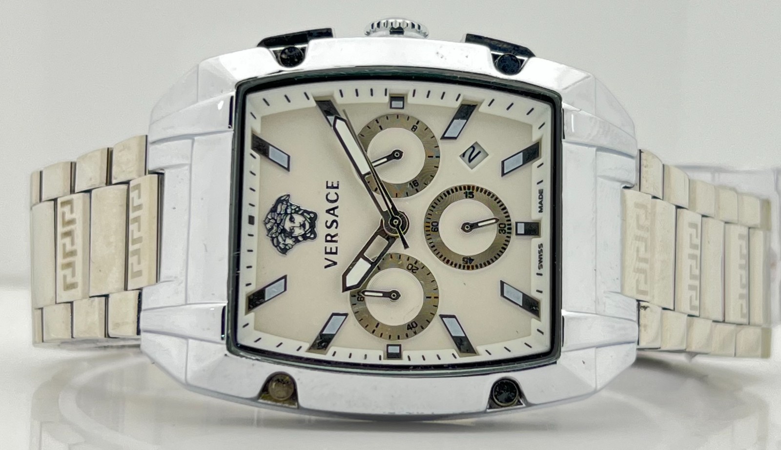 Premium Men’s Versace Dominus Chronograph White Dial Date Working Wristwatch