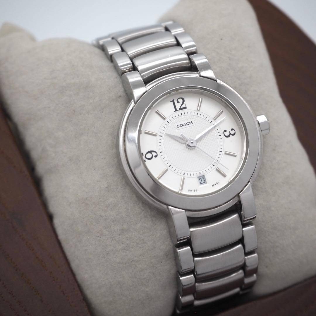 162 working COACH watch ladies’ date silver white round