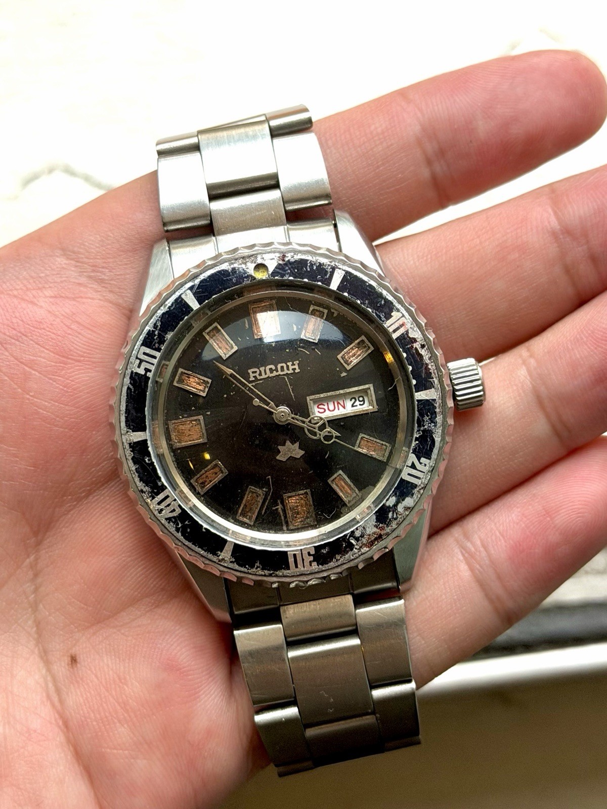 Vintage Ricoh 41217AC Automatic Diver’s 40MM Watch Crystal Diver For Parts