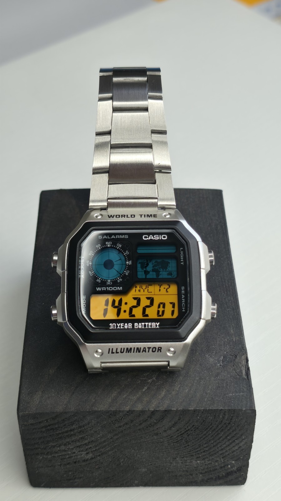 Casio AE-1200 “Latitude Blue” World Time- Stainless Steel – Oil Filled Hydro Mod