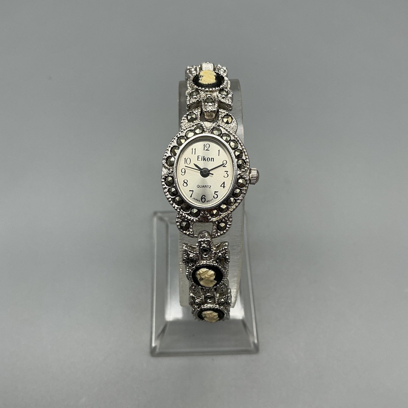 Eikon Womens Watch 13mm Silver Tone Cameo Marcasite Bracelet New Battery