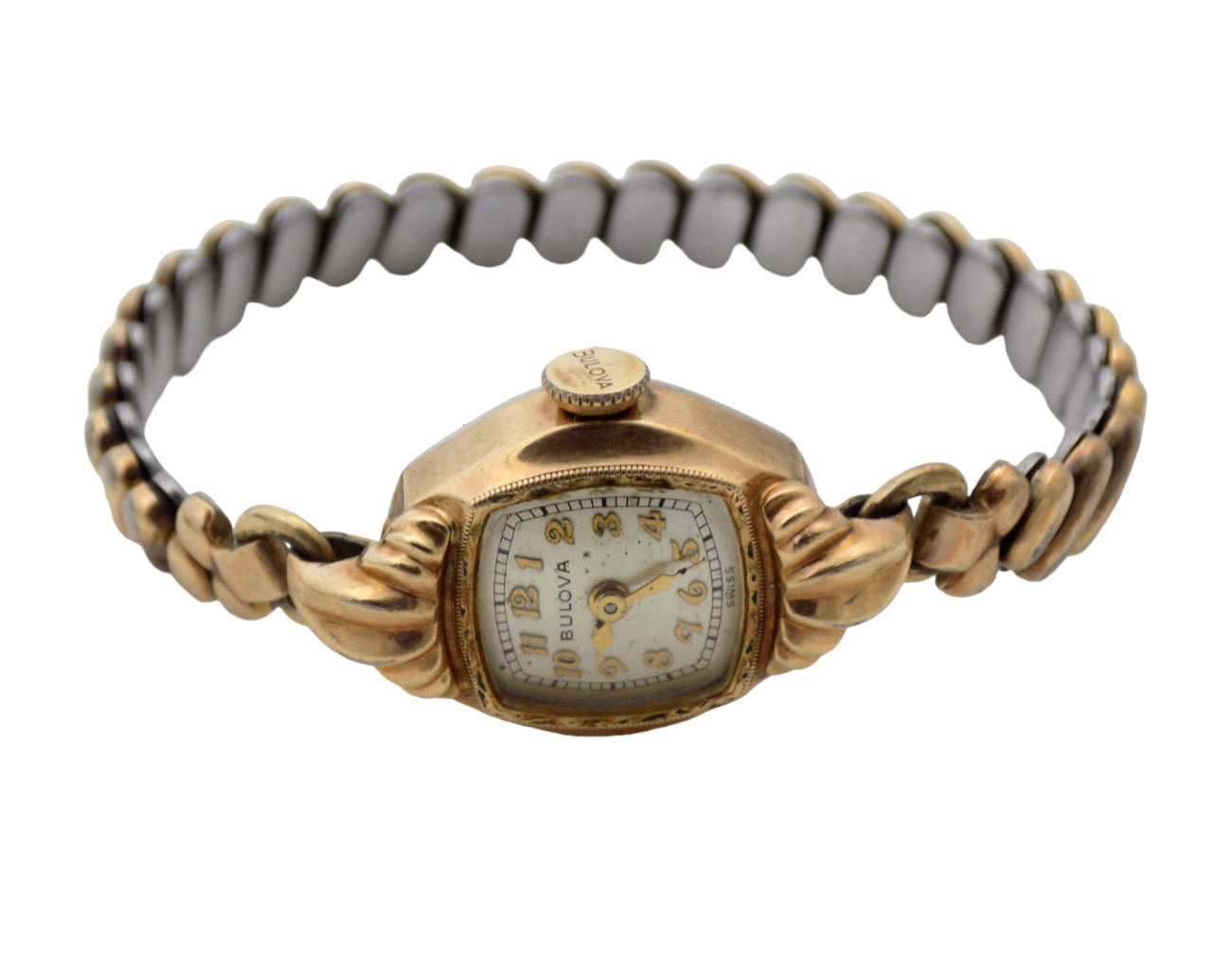 BULOVA TWO TONE 13 X 13.5MM DIAL TWISTED BAND COCKTAIL WATCH AS IS #1385
