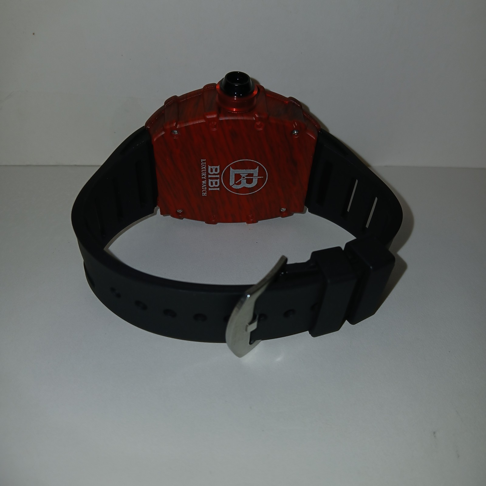 BiBi Quartz Watch Grey Dial Black Red Case Black Strap B0041