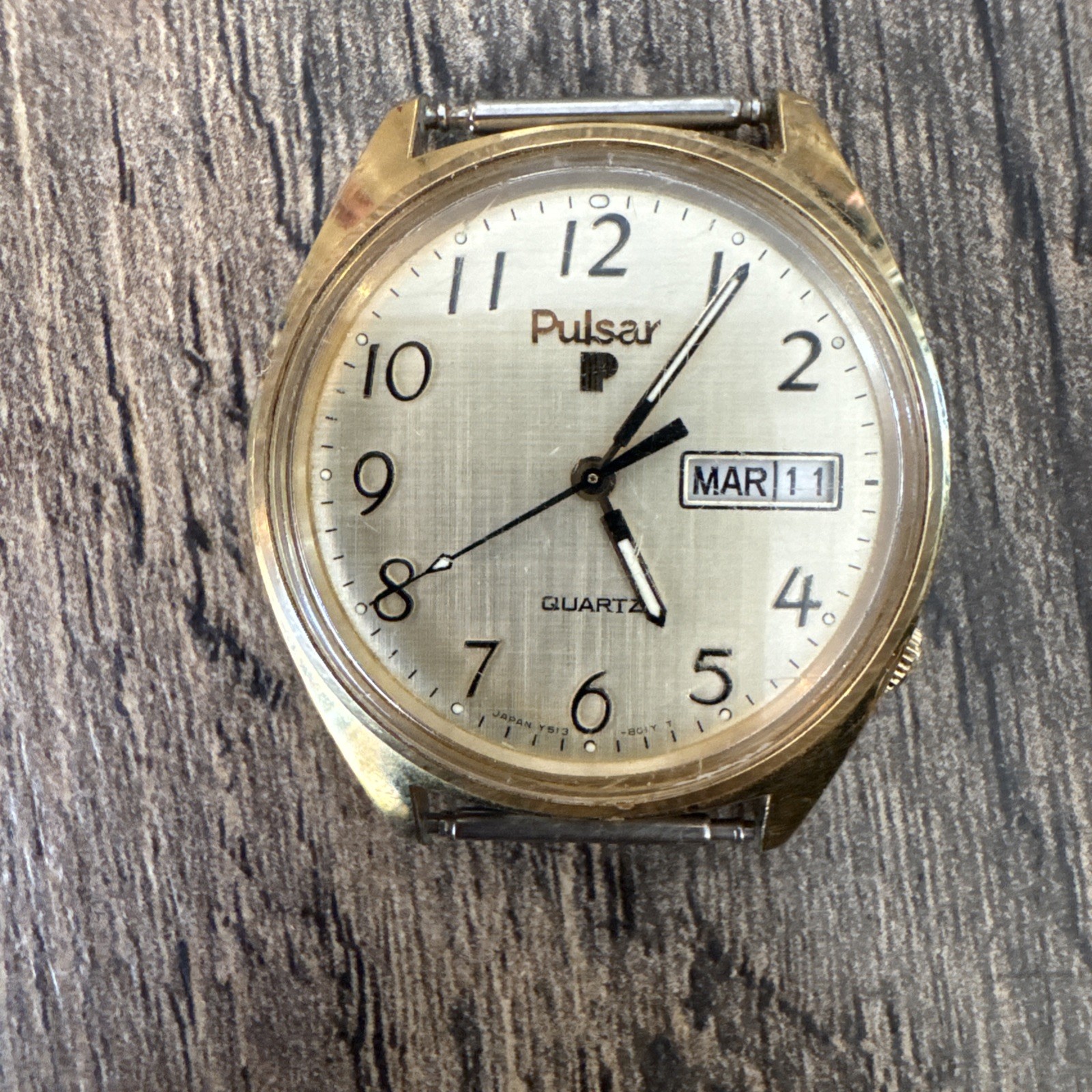 Vintage Pulsar Gold Tone Men’s Quartz Day Date Watch Y513 Watch Only