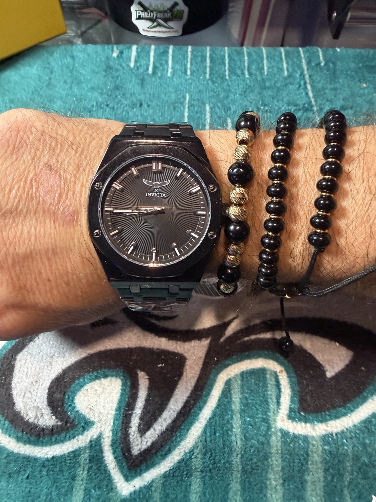 Invicta Men’s Octagon Black Sunburst Dial blacked out bracelet! HOT 🔥🔥🔥