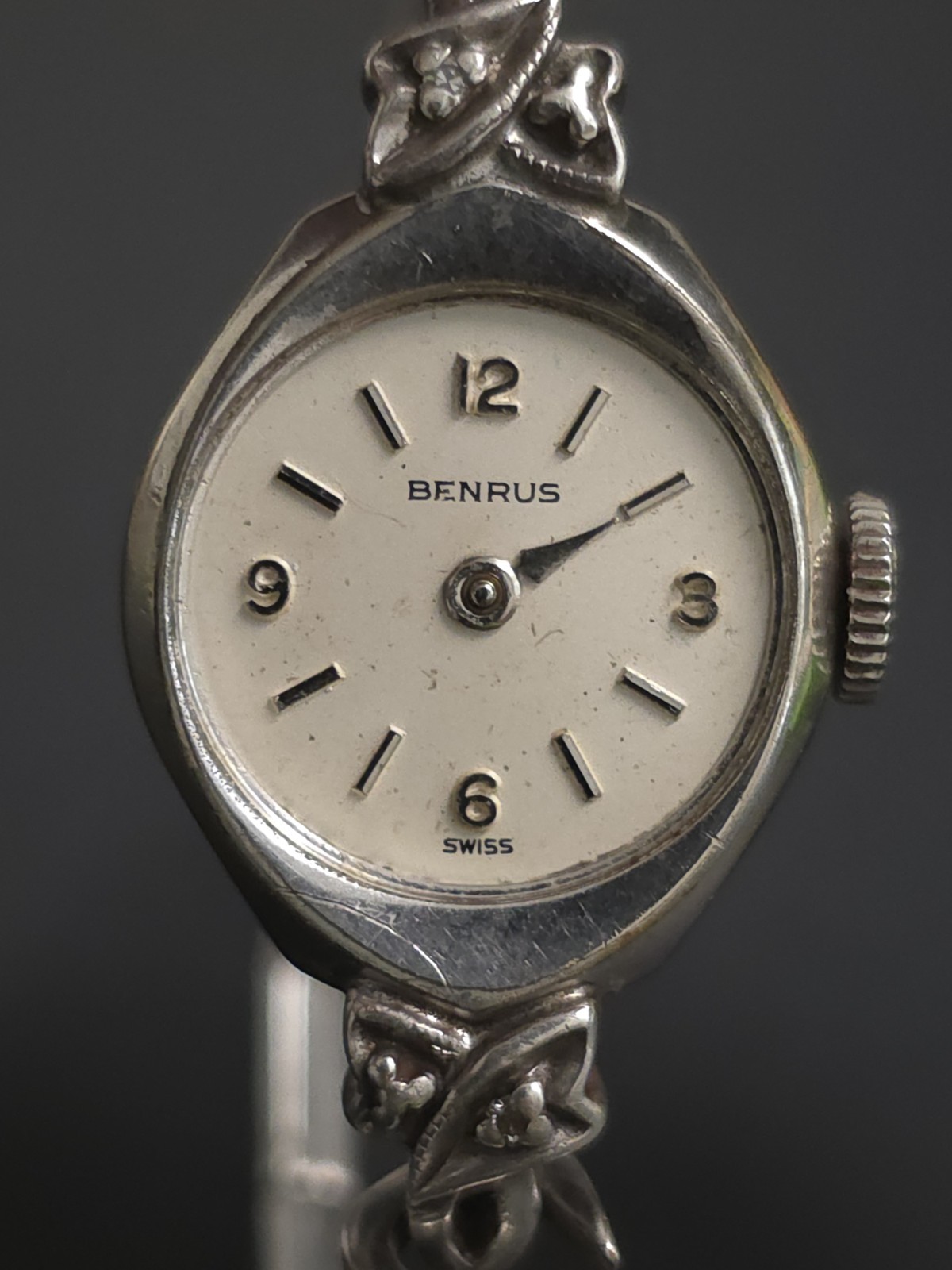 Benrus Swiss Women’s Vtg 17J 10k RGP White Gold Wind SS Band *Missing Crystal*