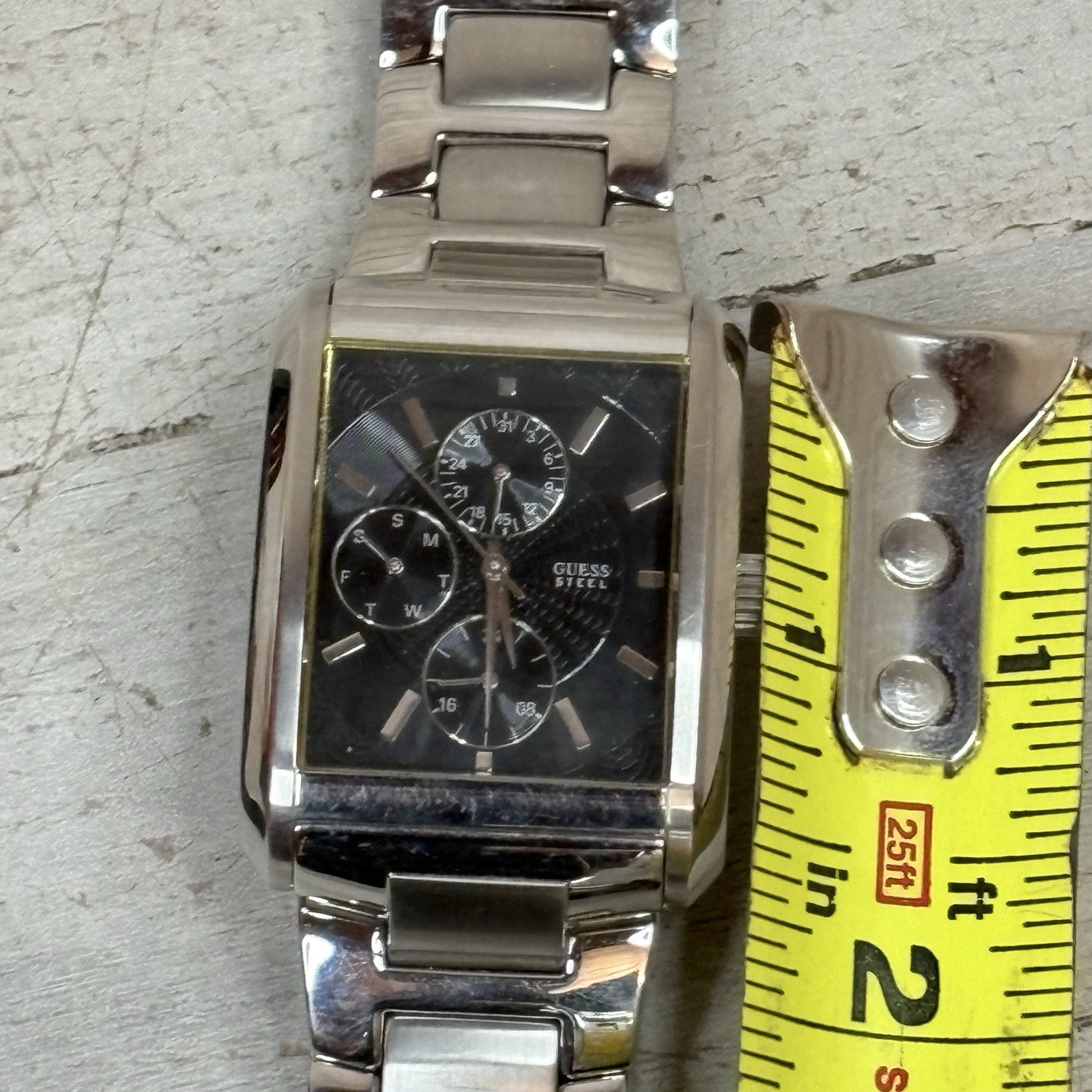 Lot Of 2 Rectangular Watches Guess Anasteel 2005 & Allude Black *Read