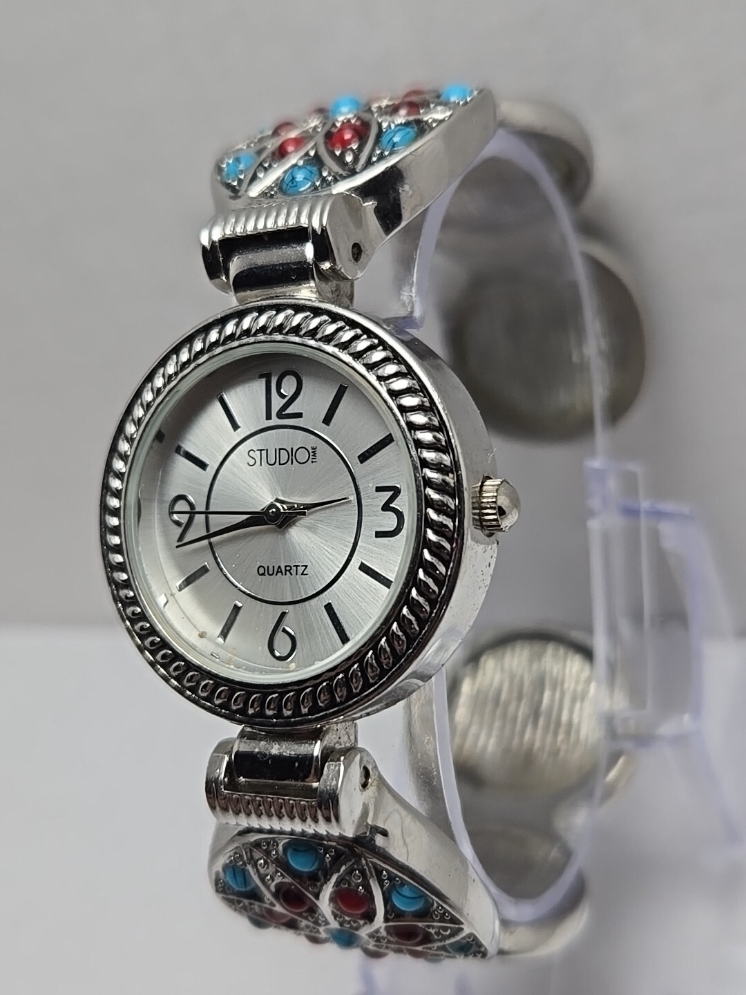 Womens Studio Time Southwestern Watch 29mm Red Blue Stones Cuff Band New Battery
