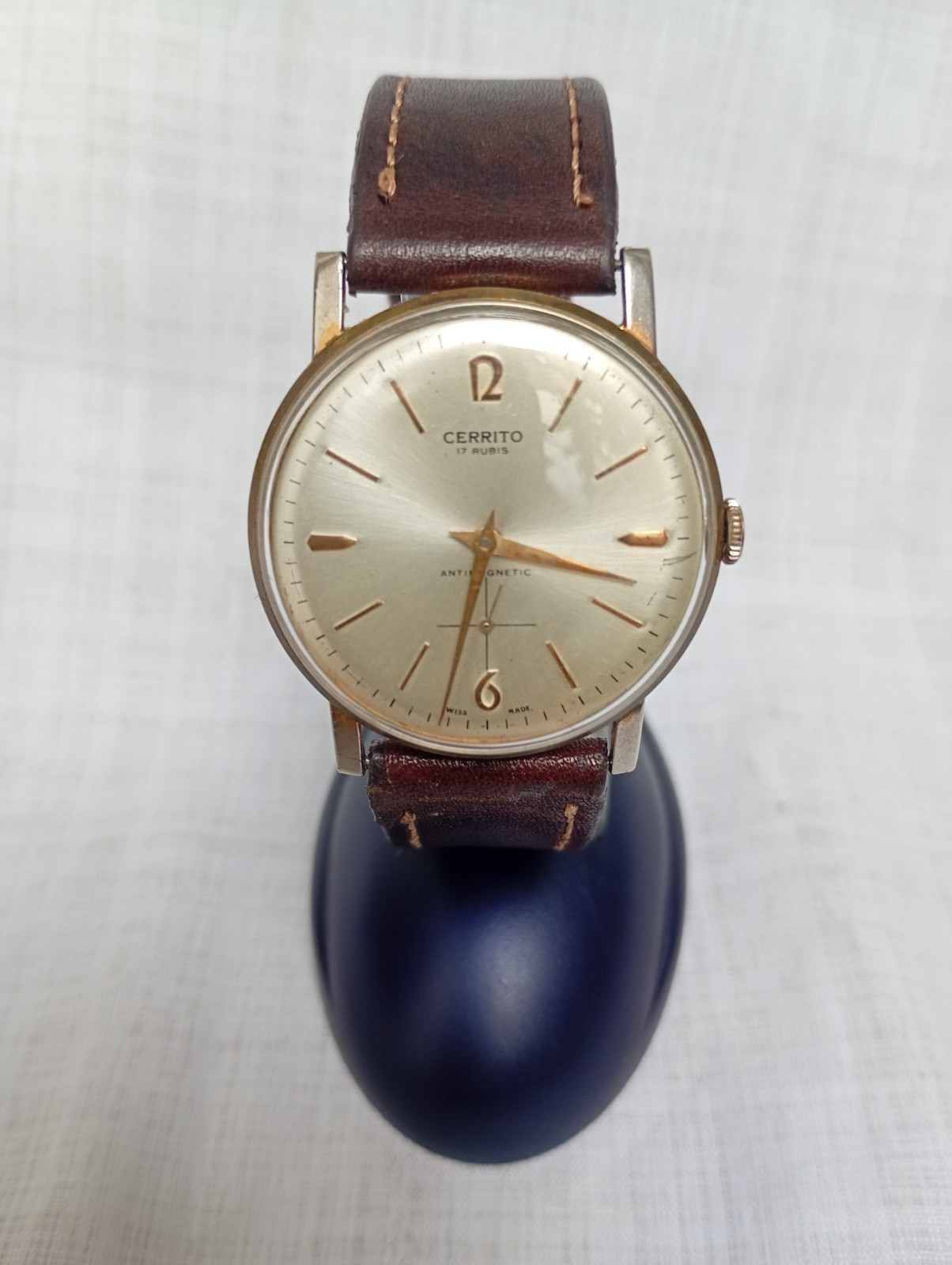 ANTIQUE CERRITO CAL EB 1197 MECHANICAL 17 JEWELS WRIST MEN WATCH WORKING