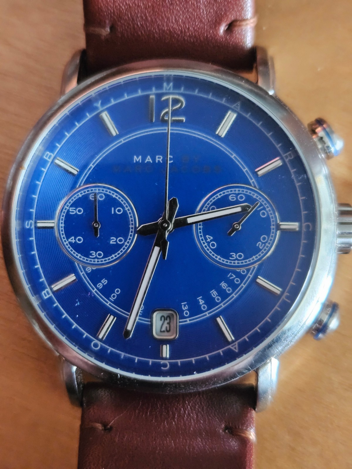 Marc Jacobs Men’s Fergus Chrono Blue Dial Brown Genuine Leather Watch MBM5066