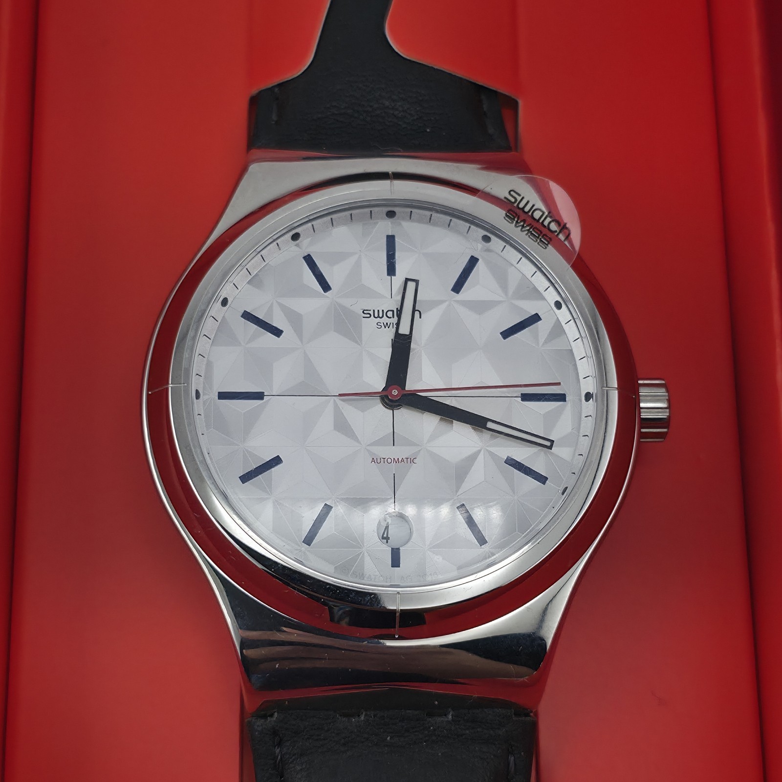 Swatch Sistem51 Automatic Puzzle YIS408 42mm Silver Dial Leather Strap New