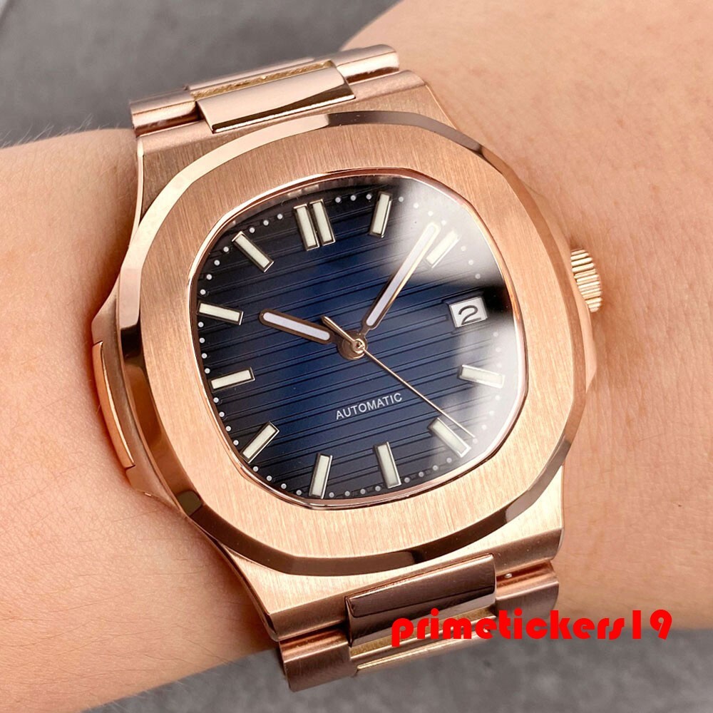 Tandorio Automatic NH35 Sapphire 40mm Rose Gold Square Watch for Men Date Lume
