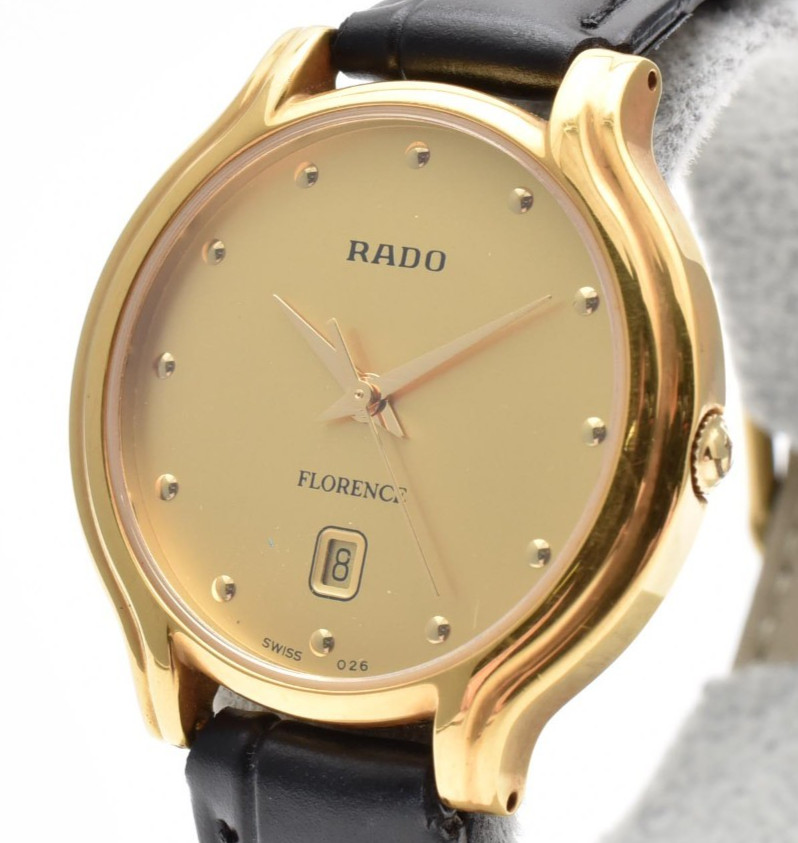 [ Near MINT ] RADO Florence 129.3645.2 Date Gold Dial Quartz Men’s Watch JAPAN