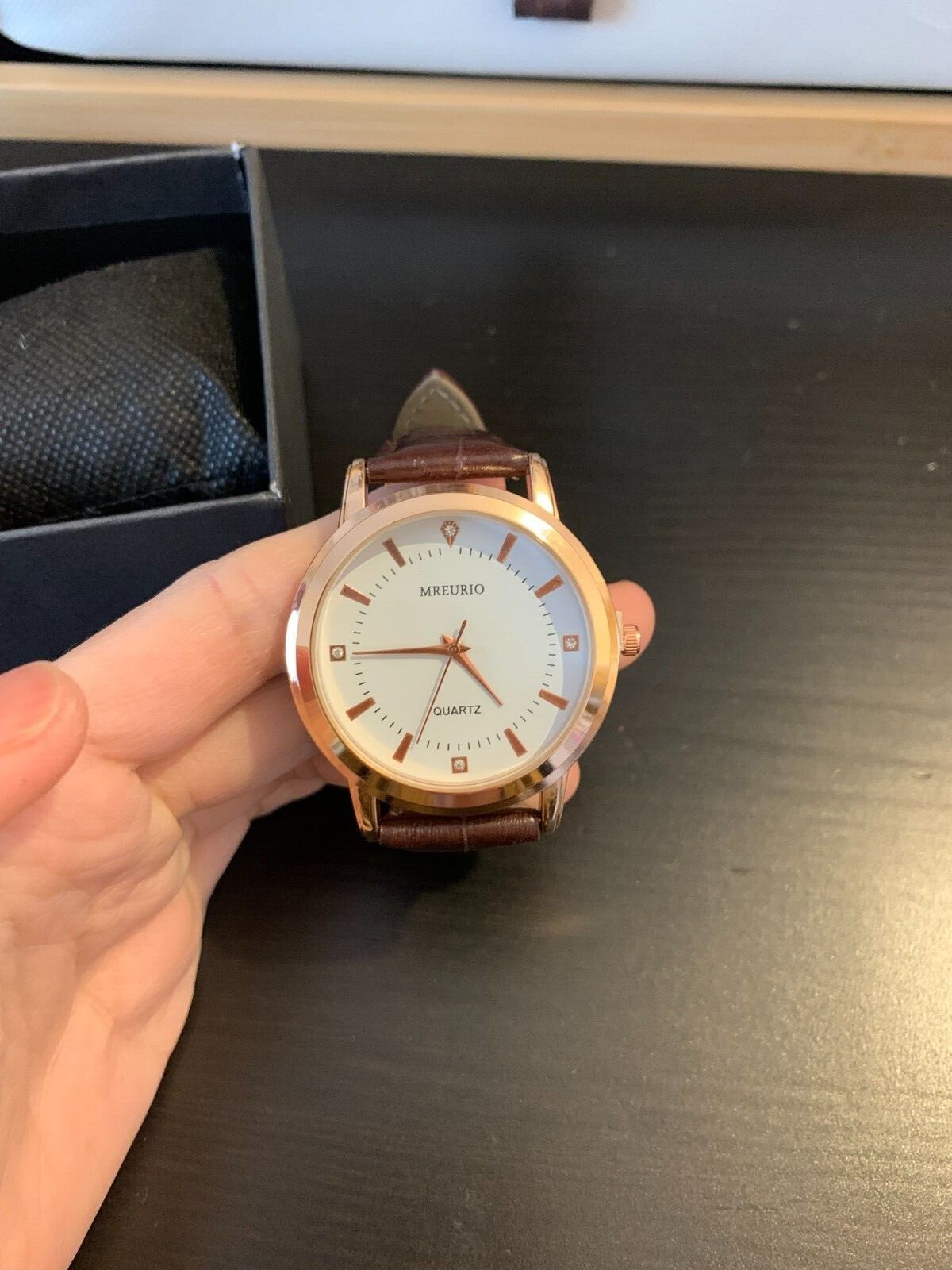 Mreurio White Dial Round Gold Tone Case Brown Leather Band Watch Men