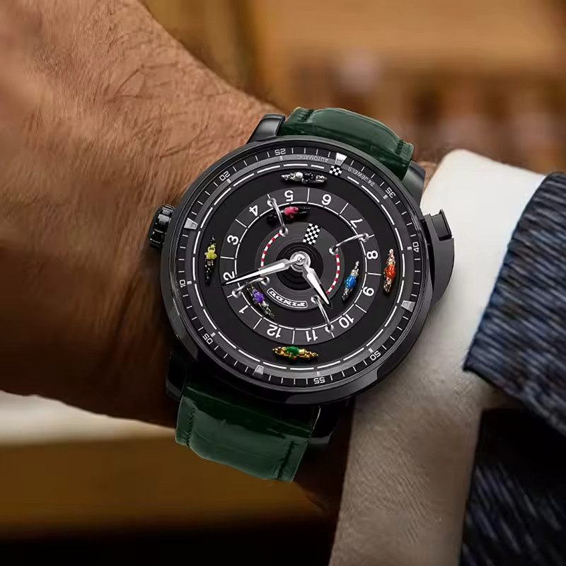 🔥USA🔥PINDU Men’s Mechanical Watch Horse Racing Green Dial Sapphire Glass P6652