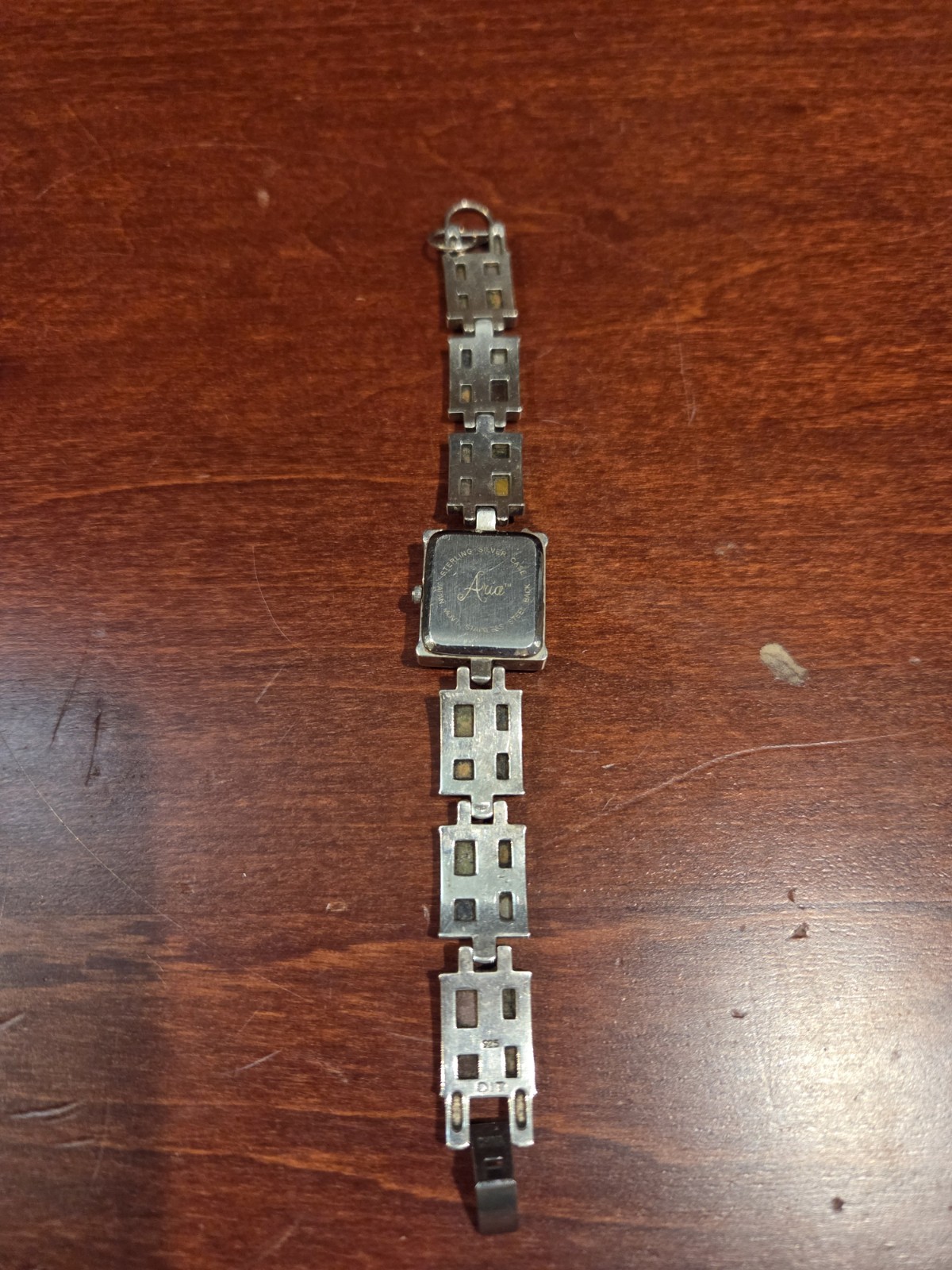 Vintage Aria Sterling Silver Multi Stone Inlay Mosaic Watch MOP Dial .925 1990’s