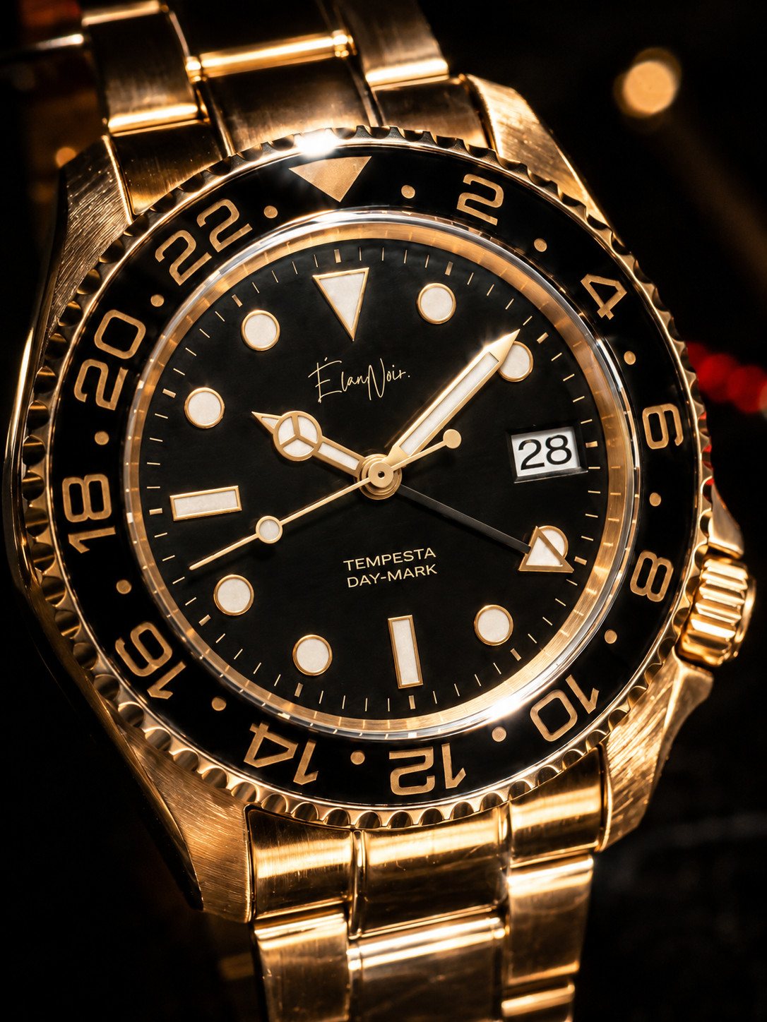 Élan Noir Tempesta GMT Automatic 41mm Gold Tone Steel Black Dial & Bezel NH35