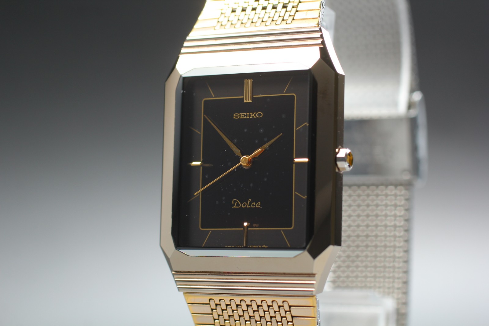 [Near MINT] Seiko Dolce 7741-5080 27mm Black Gold Tank Qz Men’s Watch From JAPAN