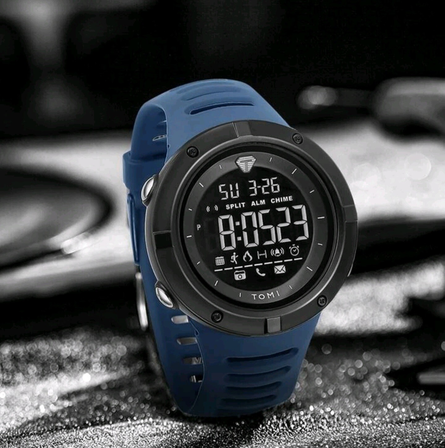 Large Blue TOMI mens Digital Watch Tpu Strap